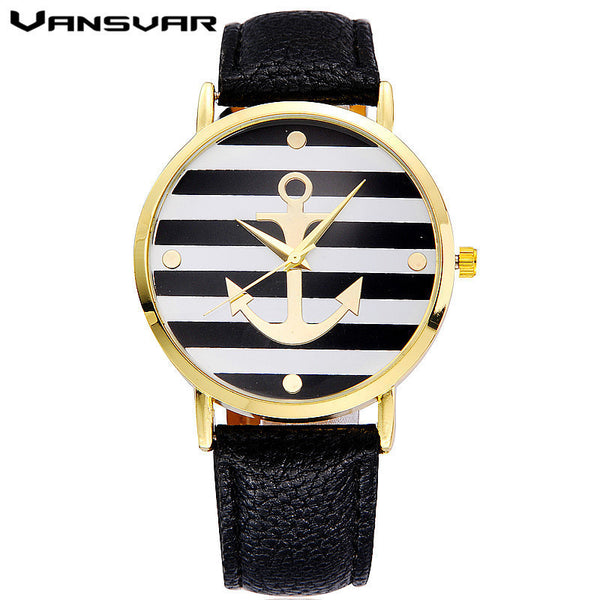 Leather Strap Anchor Wristwatch