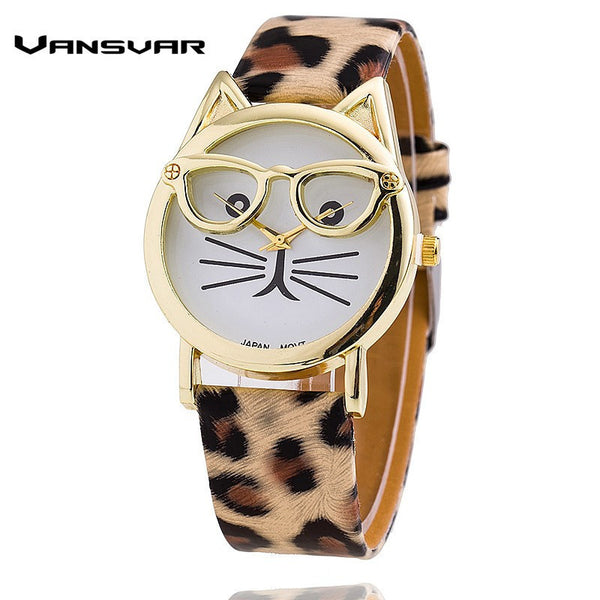 Cat Fashion Leather Strap Wrist Watch